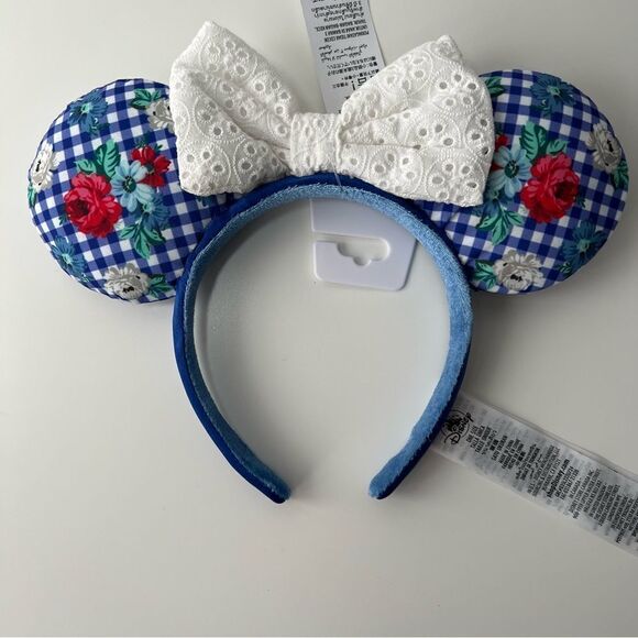 Disney Parks Blue Floral with red roses Country style Minnie Mouse Ears NWT - Picture 1 of 4